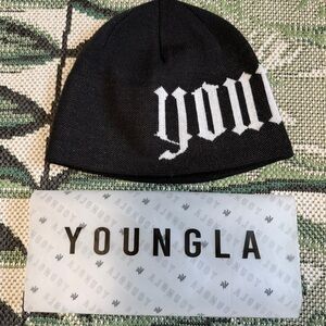 YoungLA Black Skull Beanie Hat Fleece Lined